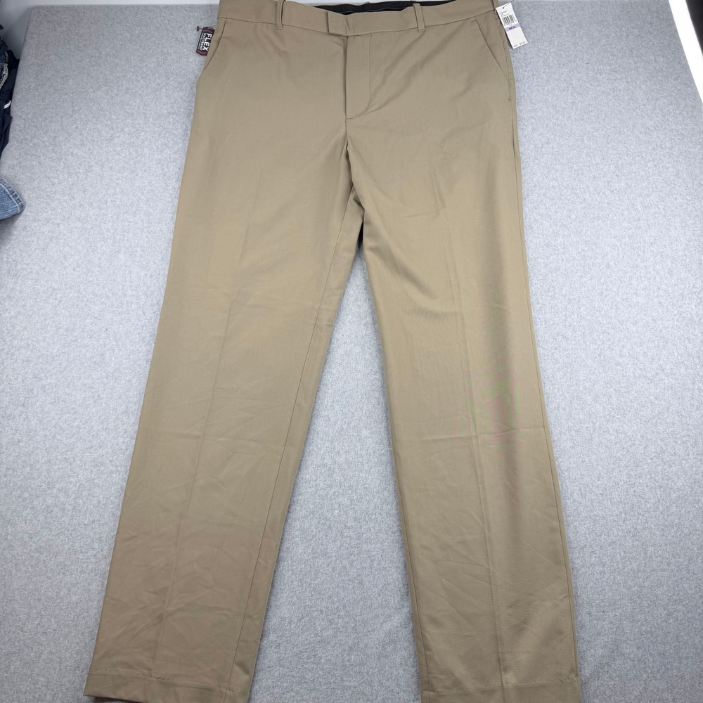 Van Heusen Flex Mens 38x34 Khaki Straight Fit Non-Iron Stretch Dress Pants NWT